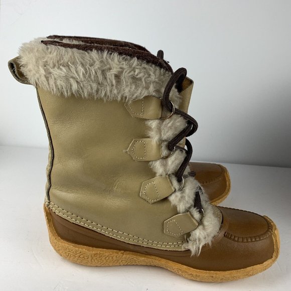 Sorel Women’s Nanook Boots Size 8 Winter Brown Leather Faux Fur Lace zip Vintage - Picture 10 of 10